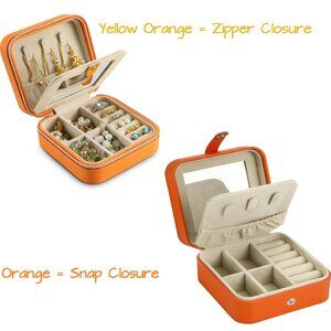 Jewelry Organizer Faux Leather Travel Jewelry Box With Mirror Orange Yellow NEW